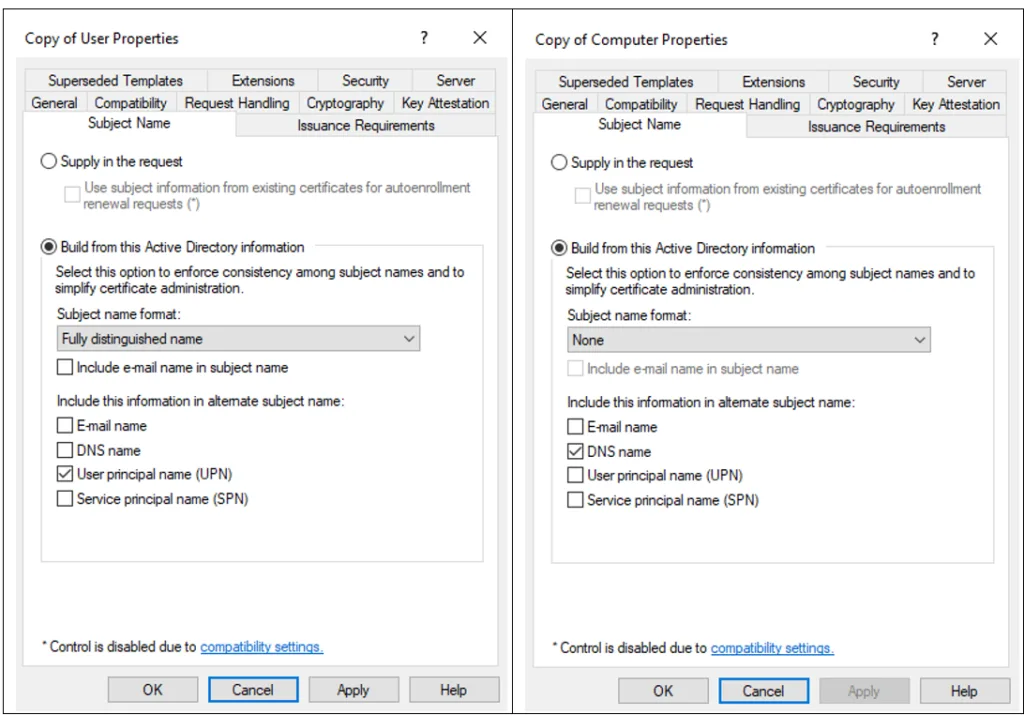 Mappage de certificats ADCS implicite